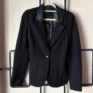 Line the Label Wool & Lambskin Trim Blazer , Leather Collar, Elbow Patches, S